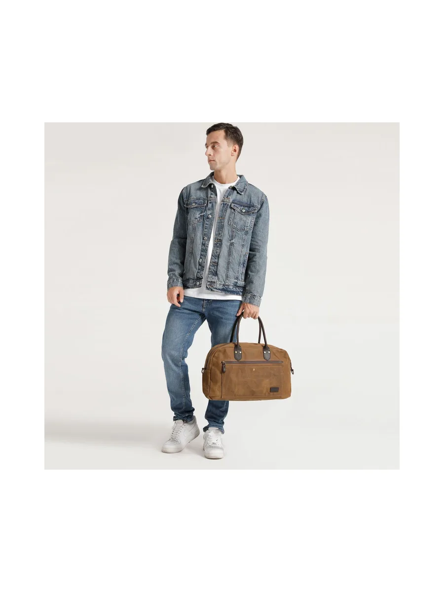 BART - Sac week-end en cuir véritable et toile enduite - Bleu 14