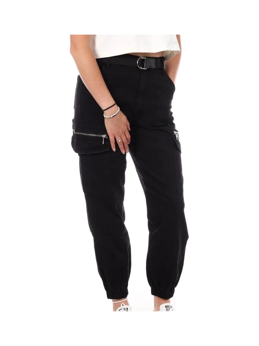 Pantalon Cargo Ceinture Noir Femme Monday Premium LW-357 2