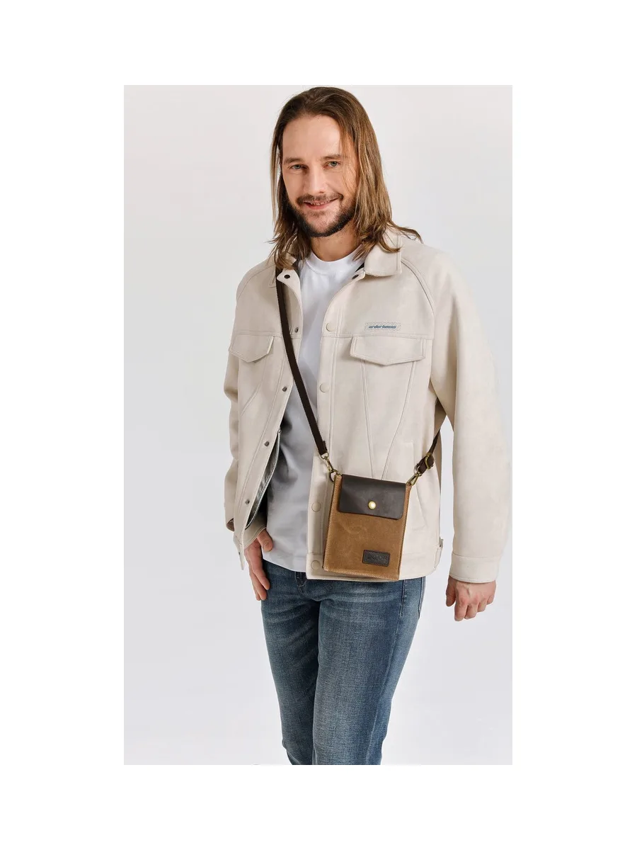 VAL - Pochette bandoulière en cuir véritable et toile enduite - Bleu 42