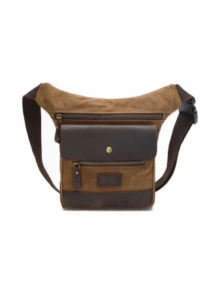 JEFF - Pochette banane en cuir véritable et toile enduite - Bleu 9