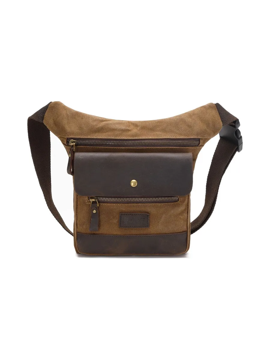 JEFF - Pochette banane en cuir véritable et toile enduite - Bleu 41