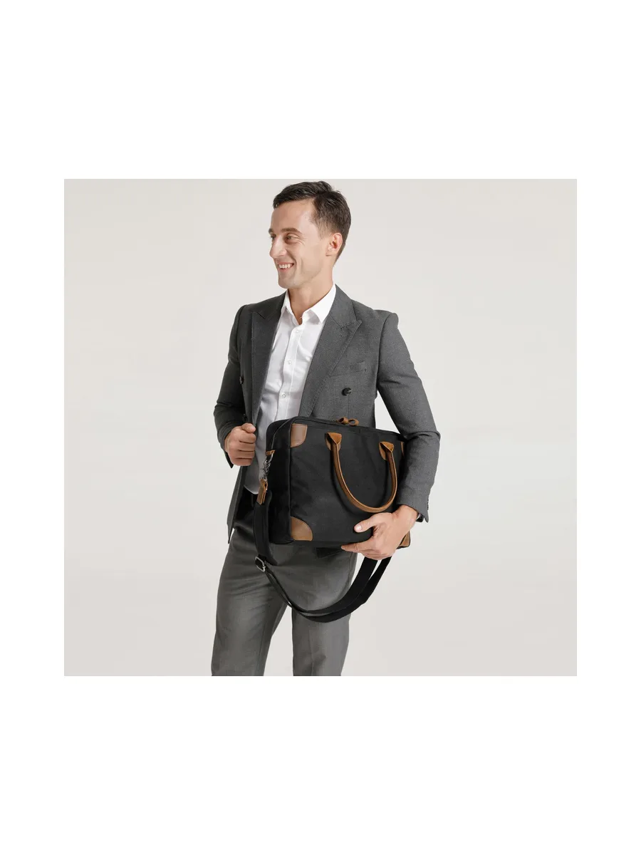 YANN - Sacoche en cuir véritable et toile enduite - Bleu 64
