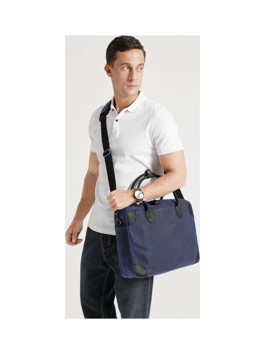YANN - Sacoche en cuir véritable et toile enduite - Bleu 34
