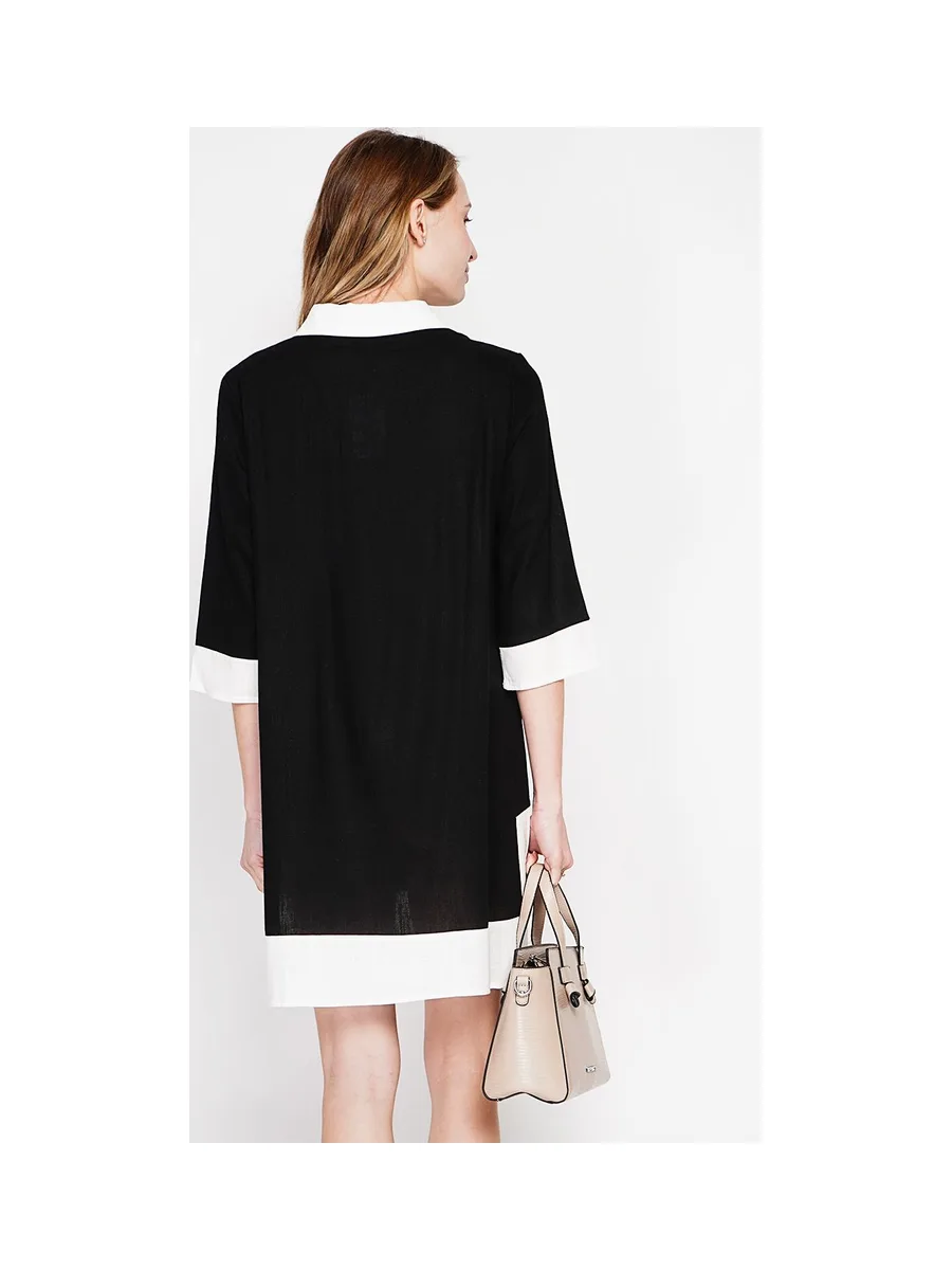 Robe chemise bi-couleur designer boutonnée devant à manche 3/4 14