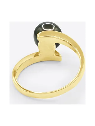 Bague Véritable Perle de Tahiti Ronde 8-9 mm Diamant 0.04 ct — Or Jaune 375 Millièmes 5