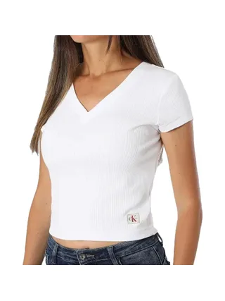 T-Shirt Blanc Femme Calvin Klein Jeans Label Ri-cloud 1
