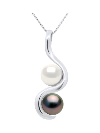 Pendentif Véritables Perles de Tahiti Rondes 8-9 mm — Or Blanc 375 Millièmes 1