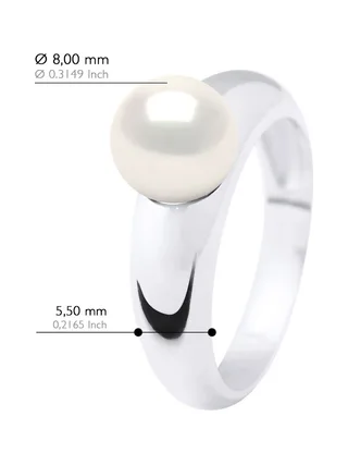 Bague Jonc Véritable Perle d'Eau Douce Ronde 8-9 mm — Or Blanc 375 Millièmes 2