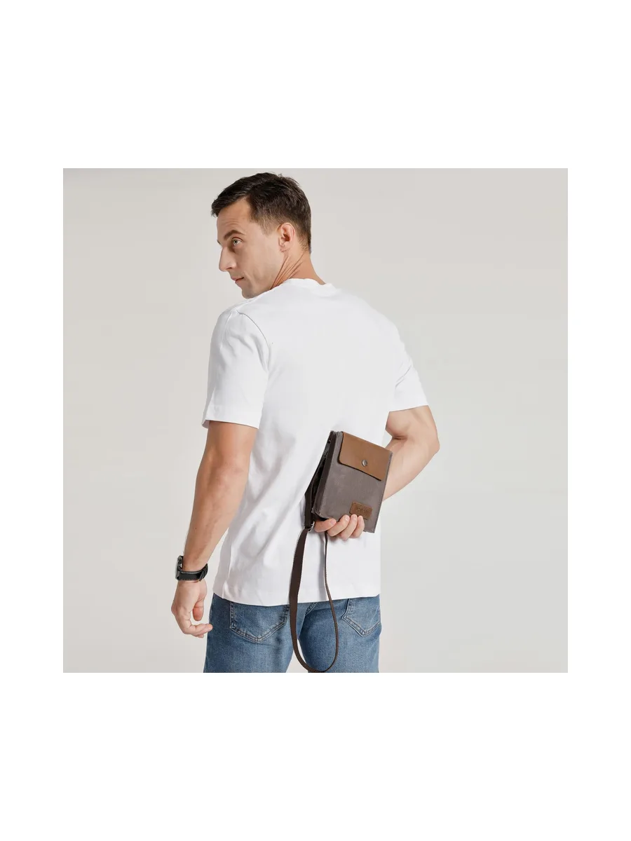 VAL - Pochette bandoulière en cuir véritable et toile enduite - Bleu 56