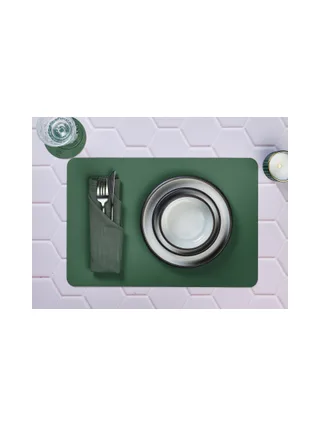 Sous-verre rond réversible - 6 pièces - Cuir recyclé blanc crème et vert de gris 19