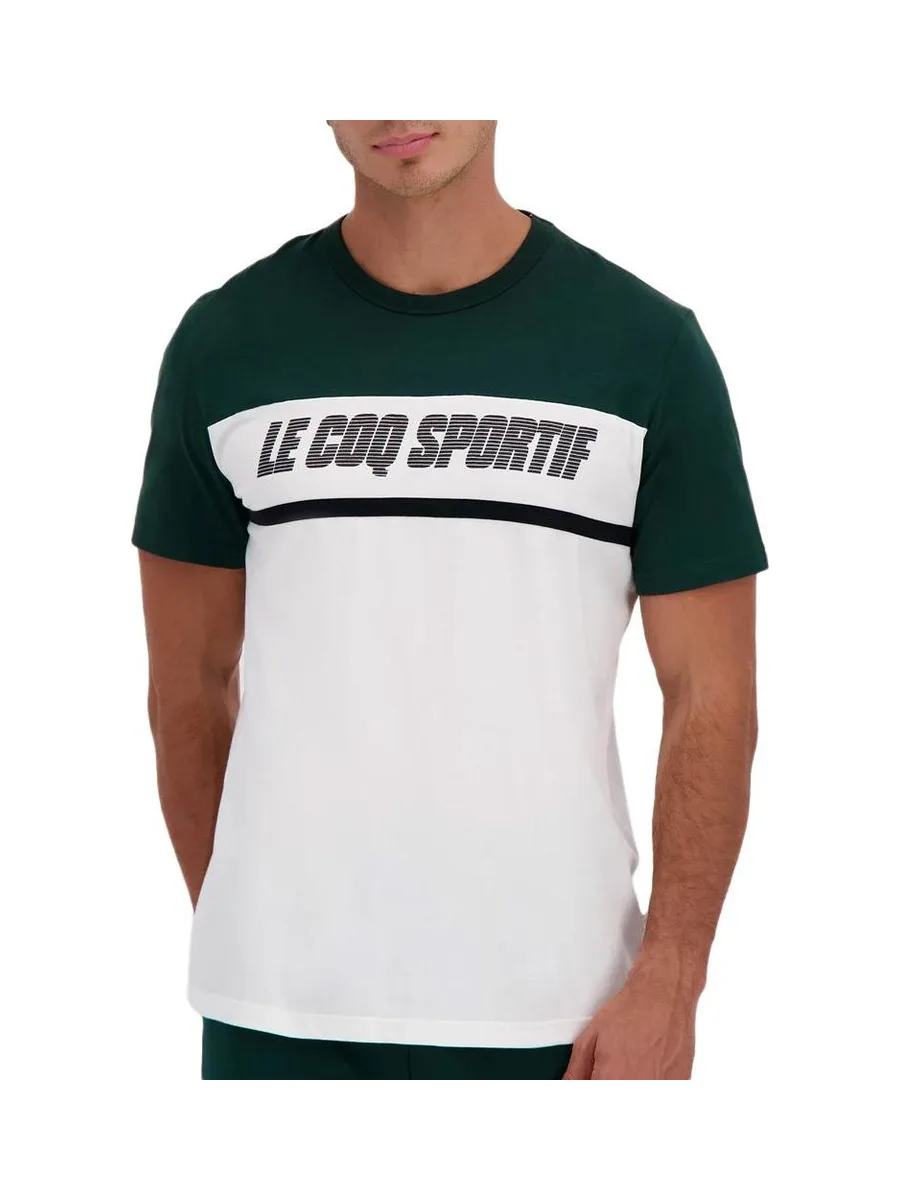T-Shirt Vert/Blanc Homme Le Coq Sportif Contemporain 1