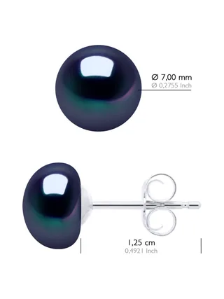 Boucles d'Oreilles Véritables Perles d'Eau Douce Bouton 7-8 mm — Or Blanc 375 Millièmes 3