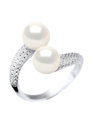 Bague Toi & Moi Véritables Perles d'Eau Douce Rondes 8-9 mm — Argent 925 Millièmes Rhodié 4