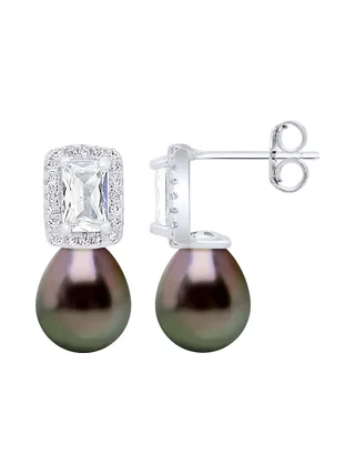 Boucles d'Oreilles Véritables Perles de Tahiti 8-9 mm — Argent 925 Millièmes Rhodié 1