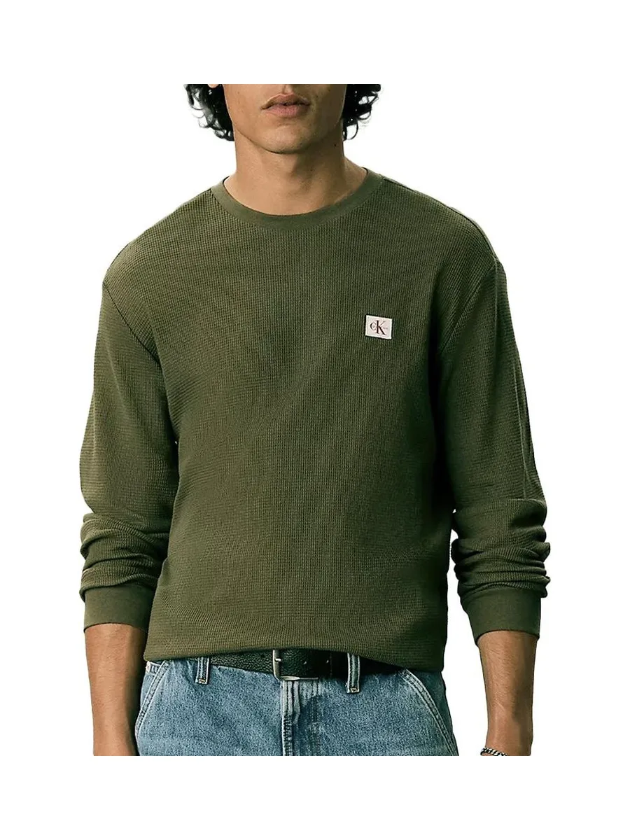 Sweat Vert Homme Calvin Klein Jeans Waffle Badgeses 2