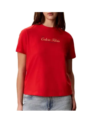 T-Shirt Rouge Femme Calvin Klein Jeans Classic Script 1