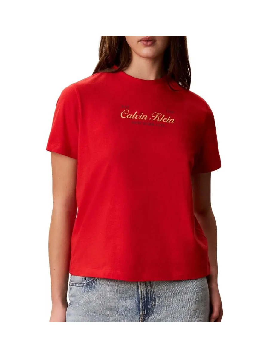 T-Shirt Rouge Femme Calvin Klein Jeans Classic Script 2
