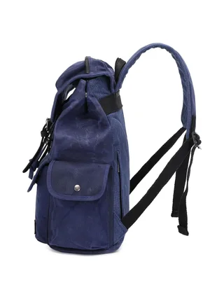 BILL - Sac à dos en cuir véritable et toile enduite - Bleu 3