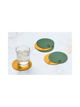 Sous-verre rond réversible - 6 pièces - Cuir recyclé blanc crème et vert de gris 16