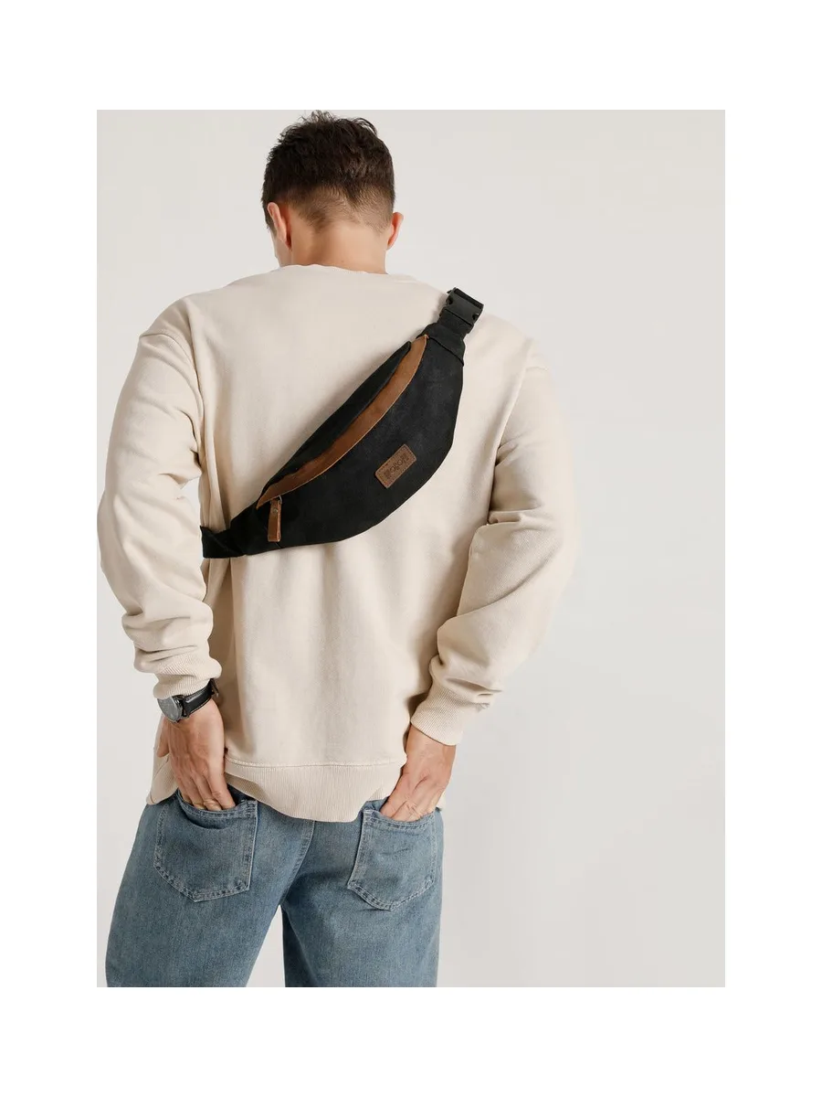 FLO - Sac banane en cuir véritable et toile enduite - Bleu 26