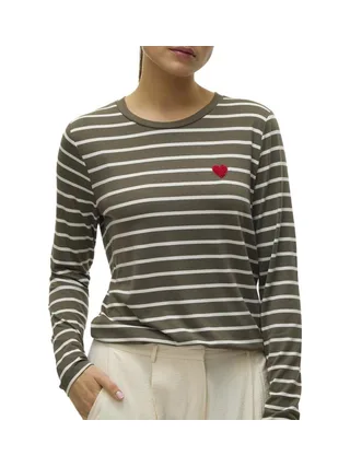 T-Shirt Blanc/Kaki Femme Vero Moda Clara 1