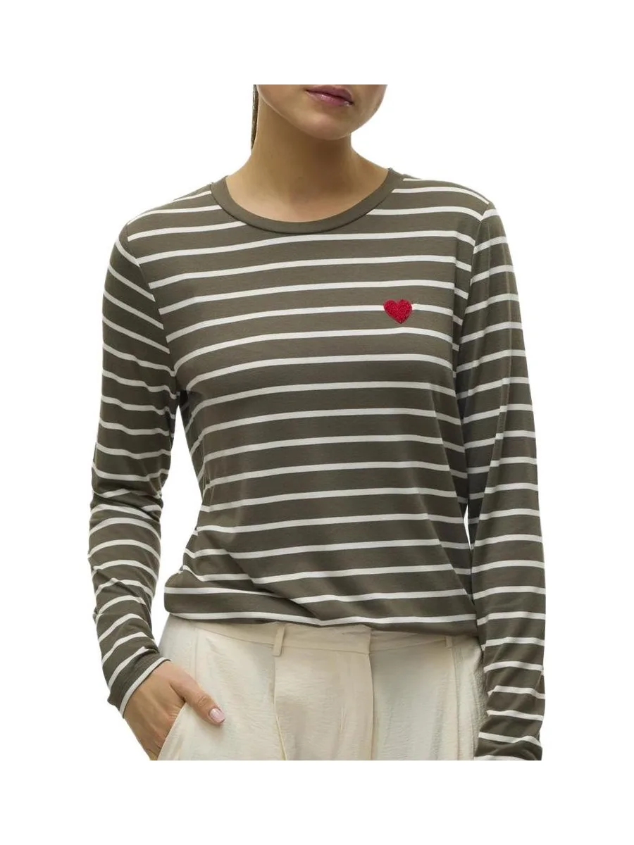 T-Shirt Blanc/Kaki Femme Vero Moda Clara 2