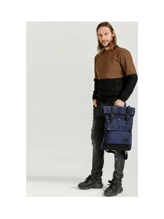 JACK - Sac à dos en cuir véritable et toile enduite - Bleu 5