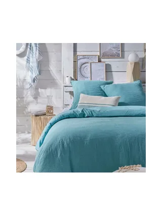 Housse de couette Bleu Gaze de coton (260 x 240 cm) Lagon 1