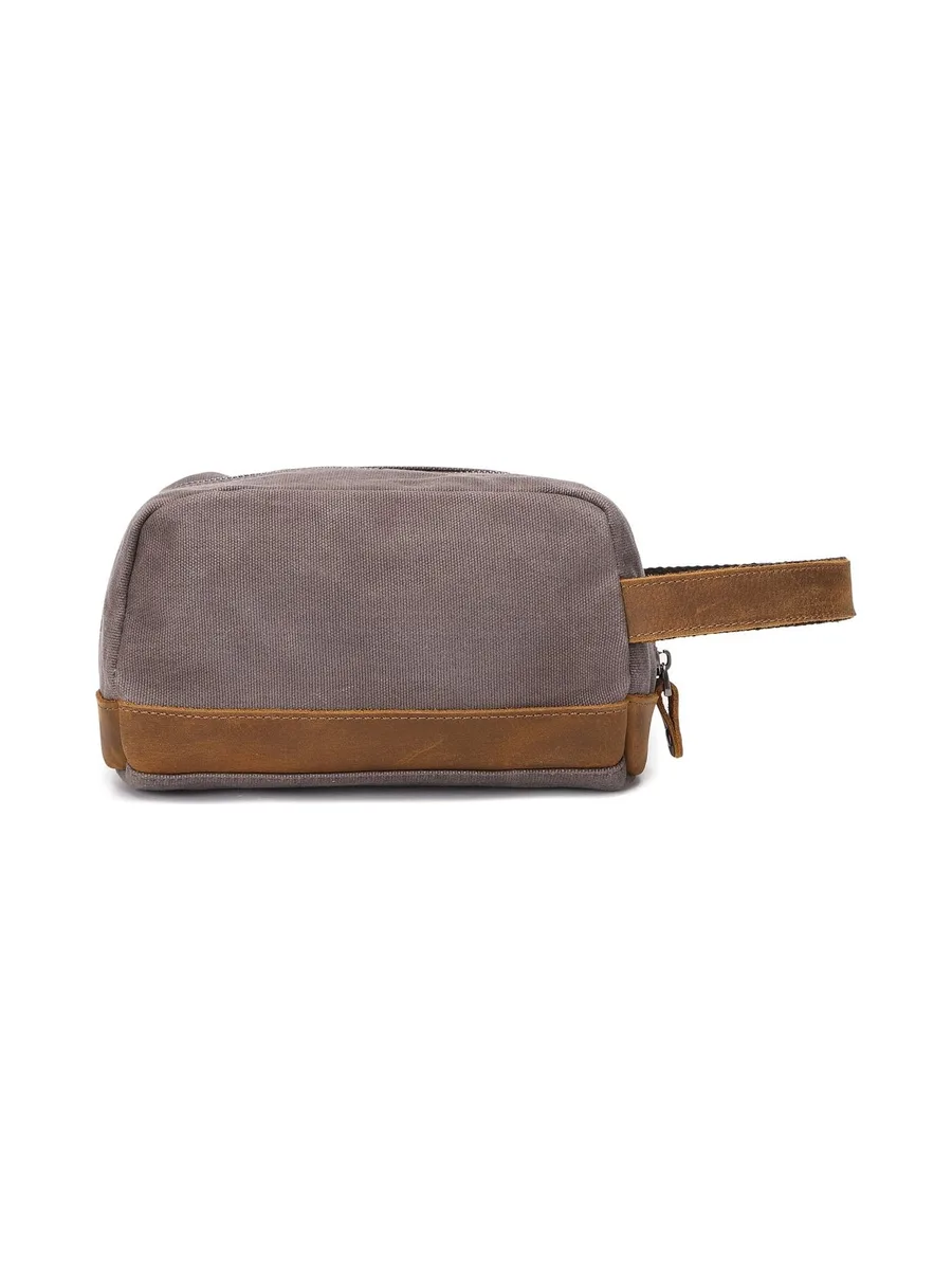 TONY - Trousse de toilette en cuir véritable et toile enduite - Bleu 52