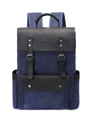ED - Sac à dos en cuir véritable et toile enduite - Bleu 1