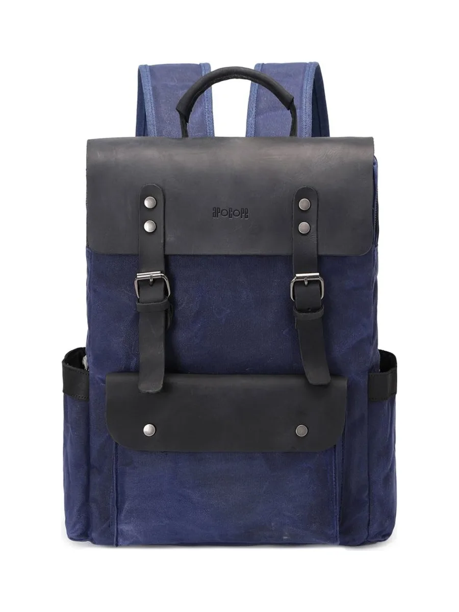 ED - Sac à dos en cuir véritable et toile enduite - Bleu 33