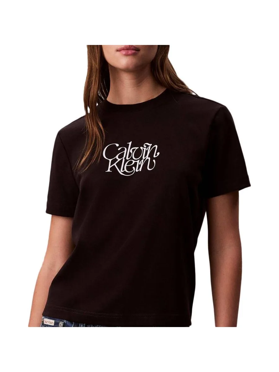 T-Shirt Noir Femme Calvin Klein Jeans Fitted Script 2