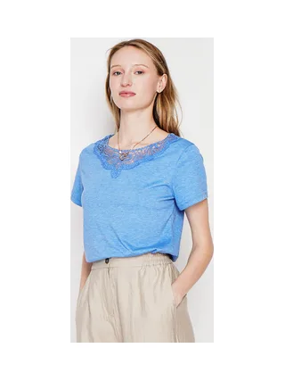 T-shirt col rond manches court dentelle 5