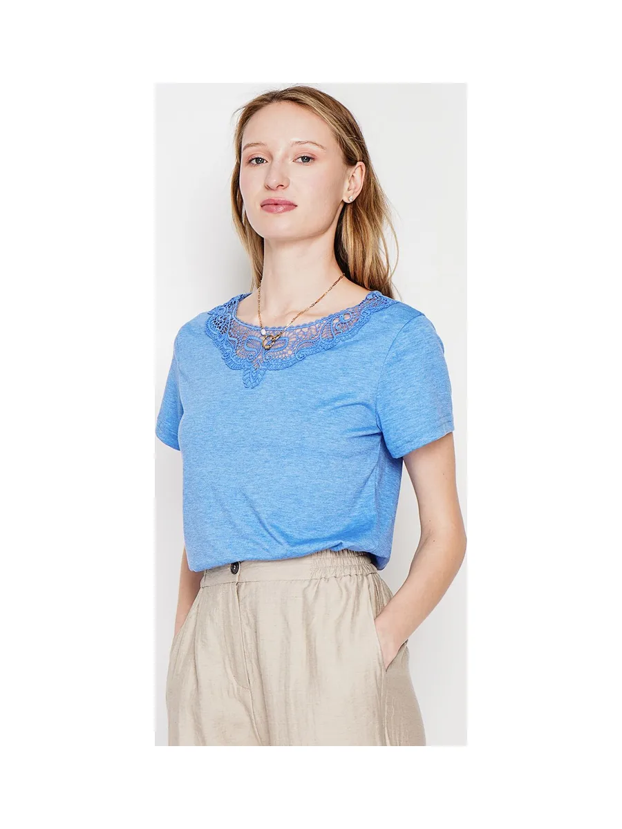 T-shirt col rond manches court dentelle 25