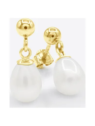 Boucles d'Oreilles Véritables Perles d'Eau Douce Poires 7-8 mm — Or Jaune 375 Millièmes 1