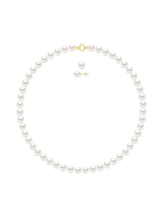 Boucles d'Oreilles Véritables Perles d'Eau Douce Rondes 8-9 mm — Or Jaune 375 Millièmes 1