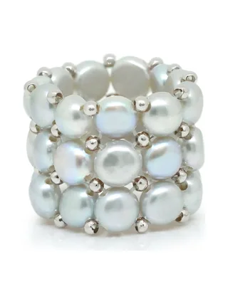 Bague 3 Rangs Véritables Perles d'Eau Douce 4 mm 4