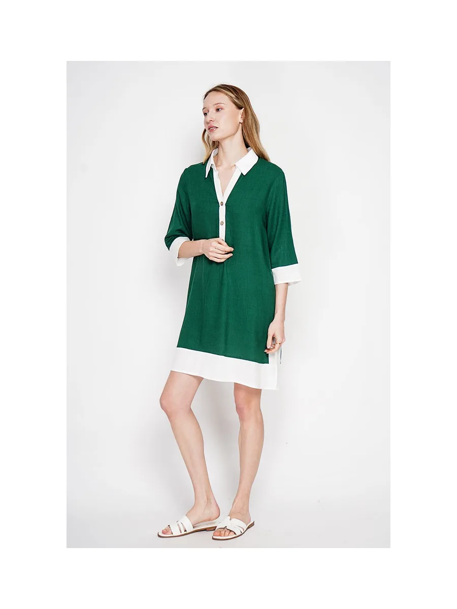 Robe chemise bi-couleur designer boutonnée devant à manche 3/4 11
