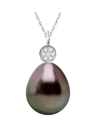 Collier Véritable Perle de Tahiti Poire 9-10 mm — Or Blanc 375 Millièmes — 42 cm 1