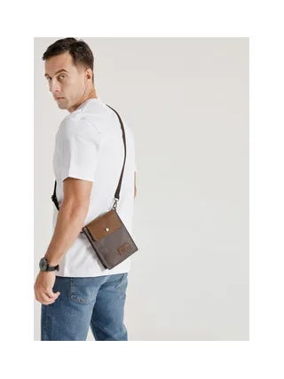 VAL - Pochette bandoulière en cuir véritable et toile enduite - Bleu 21