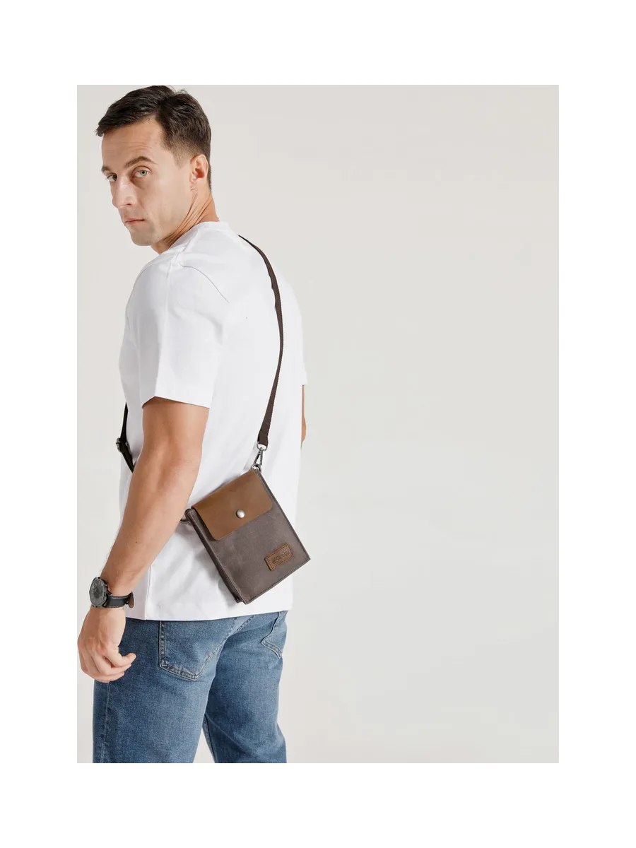VAL - Pochette bandoulière en cuir véritable et toile enduite - Bleu 53