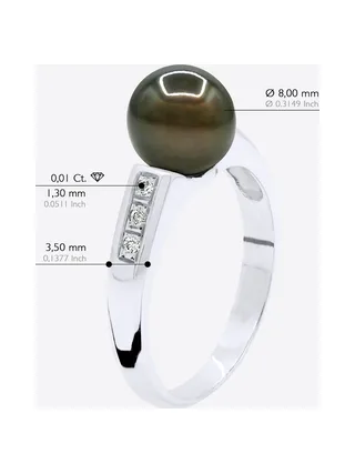 Bague Véritable Perle de Tahiti Ronde 8-9 mm Diamant 0.06 ct — Or Blanc 375 Millièmes 5