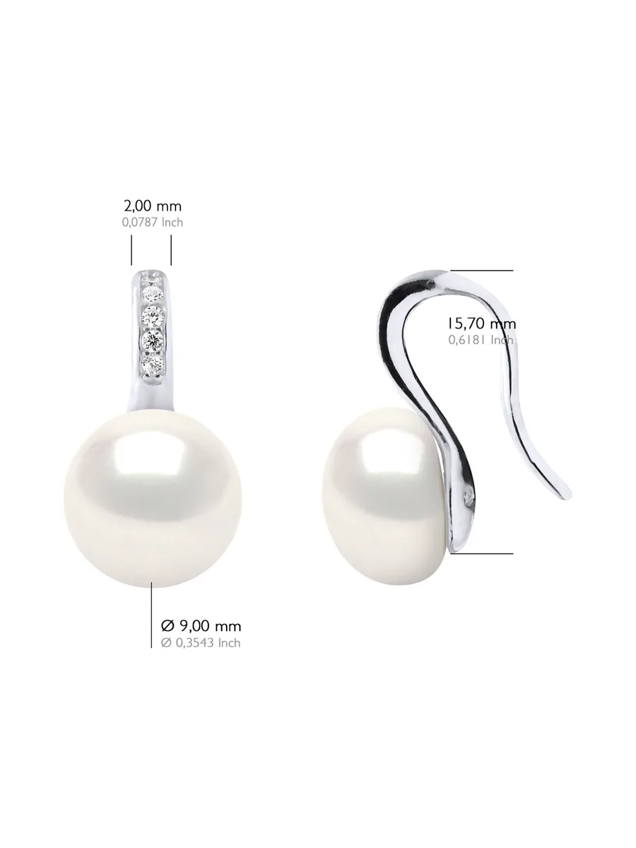 Boucles d'Oreilles Véritables Perles d'Eau Douce Bouton 9-10 mm — Argent 925 Millièmes 3