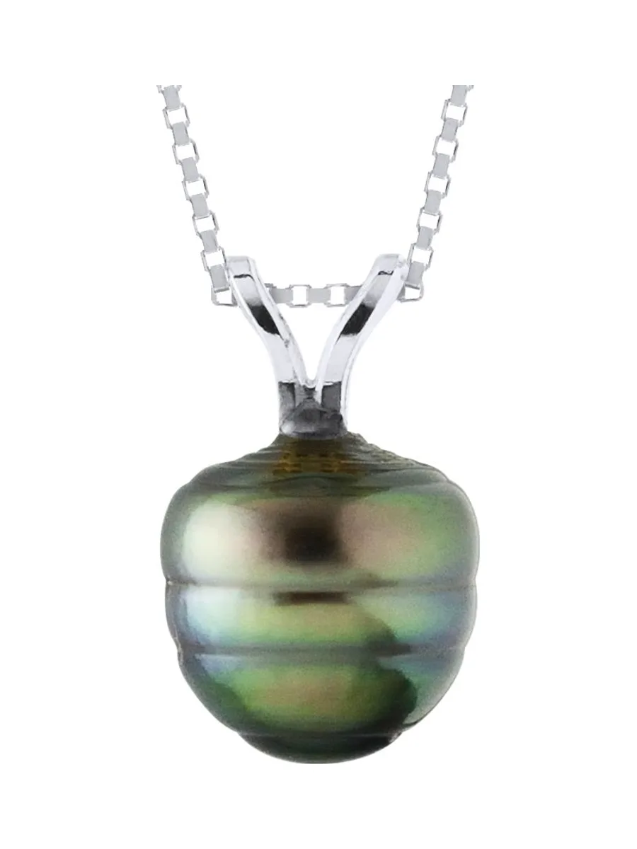 Pendentif Bélière Véritable Perle de Tahiti Cerclée 8-9 mm — Or Jaune 375 Millièmes 1