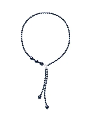 Collier Cravate Véritables Perles d'Eau Douce Grain de Riz 5 mm — Argent 925 Millièmes — 42 cm 1