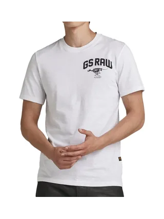 T-shirt Blanc Homme G-Star Raw Skeleton Dog Chest 1
