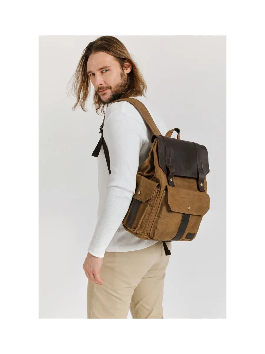 ALI - Sac à dos en cuir véritable et toile enduite - Bleu 49