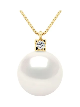 Collier Véritable Perle d'Eau Douce Ronde 10-11 mm Diamants 0.02 ct — Or Jaune 750 Millièmes — 42 cm 1