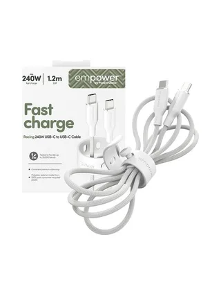 PanzerGlass empower™ by ® Racing 240W USB-C to USB-C Cable | USB 2.0 | 1.2M | Silver White USB cable 5