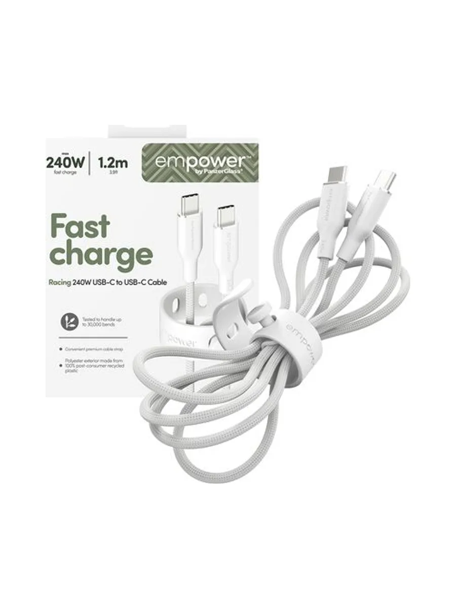 PanzerGlass empower™ by ® Racing 240W USB-C to USB-C Cable | USB 2.0 | 1.2M | Silver White USB cable 5